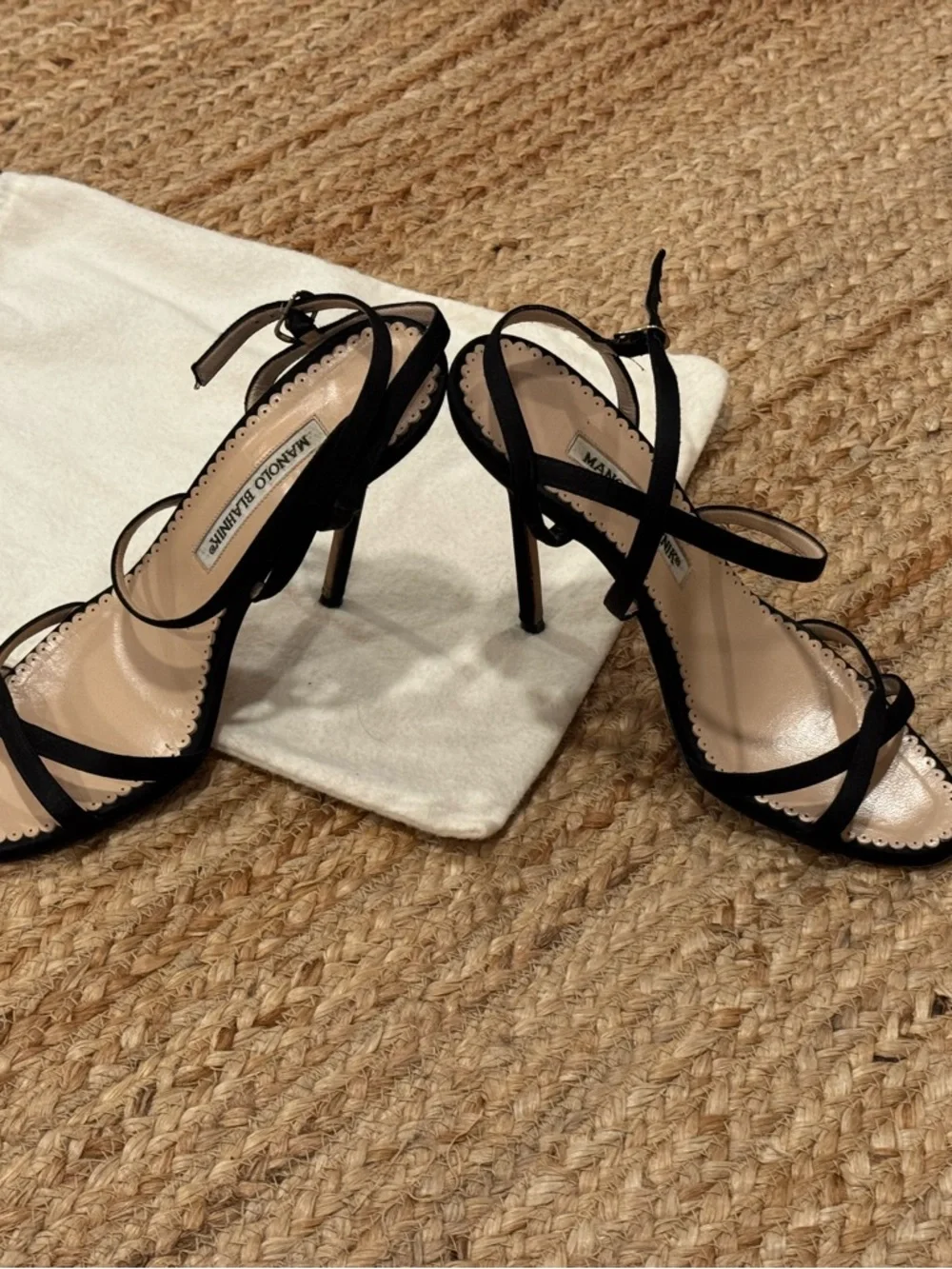 Manolo Blahnik Black Strappy Lace-Up Heels - Picture 2 of 4